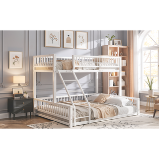 Sunvega Heavy Duty Twin XL over Queen Metal Bunk Bed Frame with Safety Guardrails