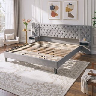 Sunvega King Size Velvet Upholstered Platform Bed with Headboard and Nightstands