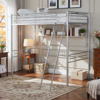 Sunvega Contemporary Silver Metal Twin Loft Bed with Open Area Underneath