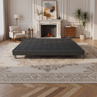 Sunvega Easy Assembly Modern Faux-Wood Legs Fabric Covered Twin Bed Frame