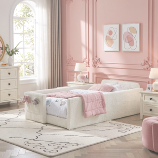 Sunvega Twin Size Upholstered Platform Bed with Cute Rabbit Ear Shaped Headboard