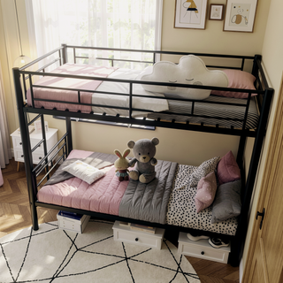 Sunvega Twin Over Twin Metal Bunk Bed with Ladders & Guardrail for Kids Boys Girls
