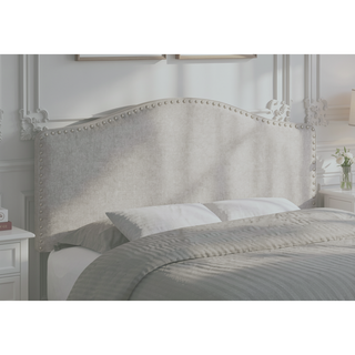 Sunvega Upholstered Arched Top Headboard in Grey Linen Look with Chrome Nailhead Trim