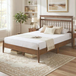 Sunvega Transitional Chestnut Finish Wood Frame Full Platform Bed in a Box
