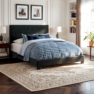 Sunvega Low Profile Leatherette Upholstered Twin Panel Bed with Stitched Details