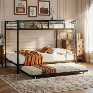Sunvega Twin Over Full Metal Bunk Bed with Trundle for Space Saving and Safety