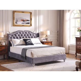 Sunvega Upholstered Queen Bed in Soft Gray Fabric with Sturdy Frame