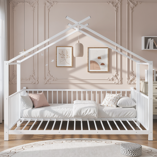 Sunvega Adorable Pink Twin Size Metal House Platform Bed Frame for Kids