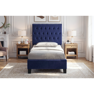 Sunvega Blue Twin Upholstered Bed with Transitional Navy Style for Bedroom