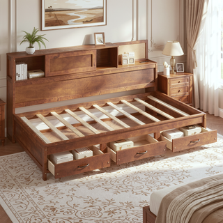Sunvega Twin Size Wooden Daybed with 3 Storage Drawers and USB Ports