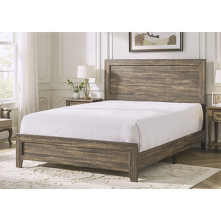 Sunvega Brown Cherry Finish Contemporary Fabric Panel Bed in One Box