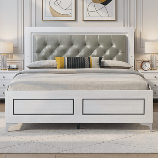 Sunvega Contemporary White Queen Size Platform Bed with LED Light Headboard
