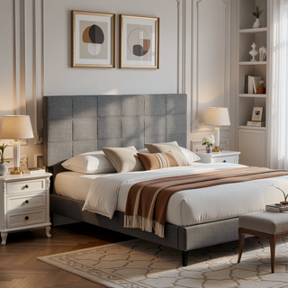 Sunvega Adjustable Height King Size Linen Upholstered Headboard with Metal Leg