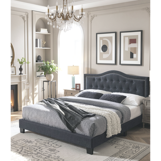Sunvega European Queen Size Bed with Button Tufted Headboard and Charcoal Finish
