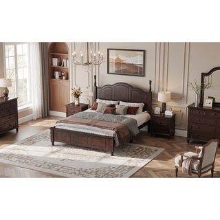Sunvega Retro Style Solid Wood Platform Bed Frame with Slat Support for Full Size Mattress