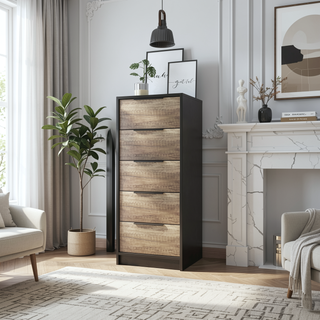 Sunvega White Pine Modern 5 Drawer Vertical Dresser for Narrow Spaces