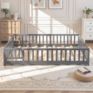 Sunvega Twin Size Floor Bed with Safety Guardrails and Door for Children
