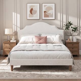Sunvega King Size Upholstered Platform Bed with Adjustable Linen Headboard