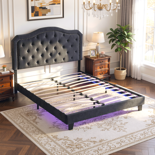 Sunvega King Size Upholstered Platform Bed with Button Tufted Linen Headboard