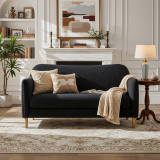Sunvega King Upholstered Platform Bed with Curved Headboard in Oatmeal Chenille