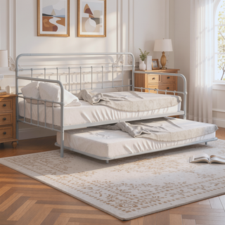Sunvega Silver Contemporary Twin Metal Daybed with Trundle and Pipe Framework
