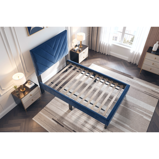 Sunvega Adjustable Velvet Upholstered Twin Bed with 12-Slat Support System