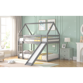 Sunvega Twin Size House Bunk Bed with Slide and Ladder for Kids Room