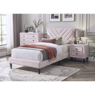 Sunvega Adjustable Velvet Upholstered Twin Bed with 12-Slat Support System