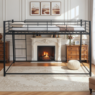 Sunvega Modern Metal Bunk Bed with Sloping Stairs Full XL Over Queen