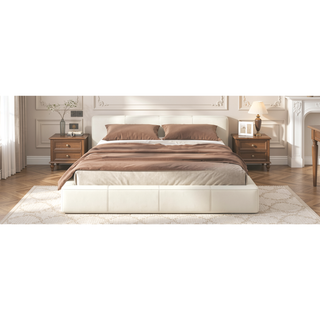 Sunvega Stylish Gray Upholstered King Bed with Faux Leather and Wood Frame