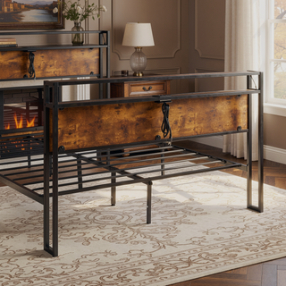 Sunvega King Size Metal Platform Bed Frame with Wooden Headboard and Footboard
