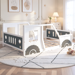 Sunvega Twin Size Blue Classic Car-Shaped Platform Bed with Wheels