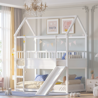 Sunvega House Bunk Bed with Convertible Slide and Ladder for Child Safety