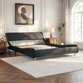 Sunvega Faux Leather Upholstered Queen Size Platform Bed Frame with RGB LED Lighting