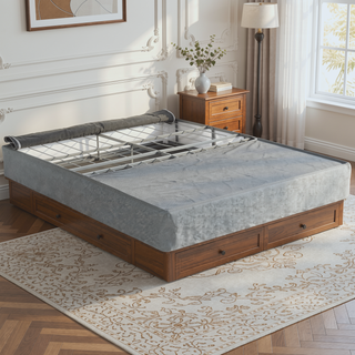 Sunvega Foldable Metal Bed Base with Removable Linen Cover for Cal King Mattress