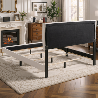 Sunvega Queen Panel Bed with Diamond Tufted Headboard and Gold Legs