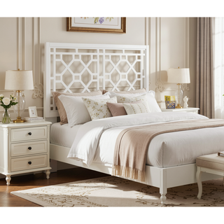 Sunvega King Chippendale White Headboard Made of Durable Poplar Wood
