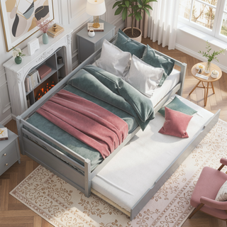 Sunvega Twin Size Daybed with Hideaway Trundle Bed and Sturdy Solid Wood Frame