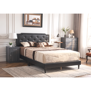 Sunvega Full Bed with Chic Tufted Headboard and Vibrant Blue Hue in One Box