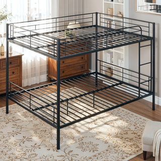 Sunvega Full Over Full Metal Bunk Bed with Chrome Finish and Guardrails