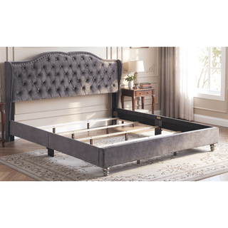 Sunvega Upholstered Queen Bed in Soft Gray Fabric with Sturdy Frame