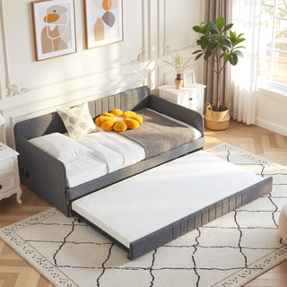 Sunvega Sturdy Metal Frame Twin Size Daybed Sofa Bed with Trundle for Living Room