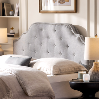 Sunvega Queen Size Upholstered Headboard with Tufted Design and Nailhead Trim