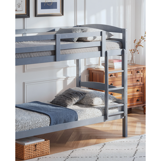 Sunvega Twin Over Twin Bunk Bed with Arch Slat Design in Gray Finish