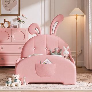 Sunvega Twin Size Upholstered Rabbit-Shape Princess Platform Bed with Headboard