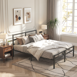 Sunvega Metal Platform Bed Frame with Headboard for Modern Bedroom No Box Spring