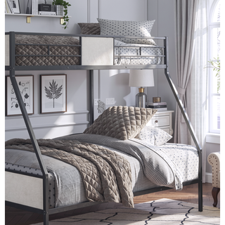 Sunvega Contemporary Black Metal Twin Over Full Bunk Bed with Ladder