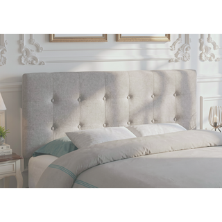 Sunvega Button-Tufted Upholstered Headboard in Grey Linen Look for Full Size Bed