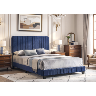 Sunvega Full Bed with Chic Tufted Headboard and Vibrant Blue Hue in One Box