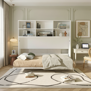 Sunvega Modern Twin Size Horizontal Murphy Bed with Storage Shelf for Bedroom or Guestroom